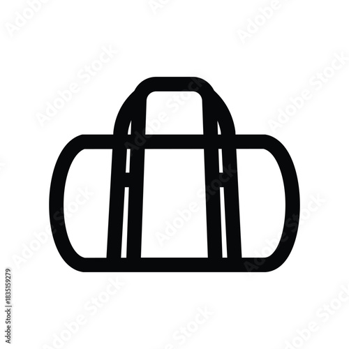 Minimalist duffel bag icon, representing travel bag, gym bag, weekend bag, simple and modern luggage silhouette