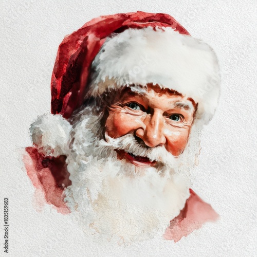 Watercolor New Year's illustration of Santa Claus on a white background. AI generative.