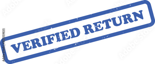 Distressed Blue Ink Verified Return Stamp on White Background, Grunge Texture