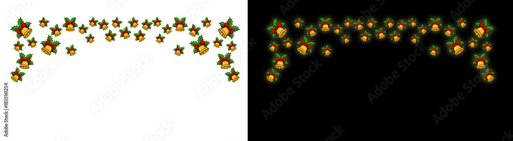 Fototapeta premium PNG image of&nbsp;Festive christmas bells and holly garland decoration for holiday season greetings and celebrations perfect for banners cards and winter themed designs on transparent background
