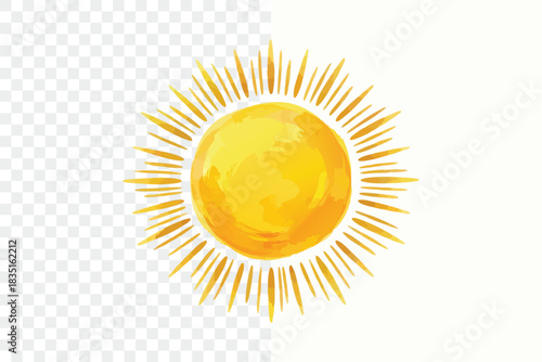 Watercolor sun vector. Isolated illustration on white and transparent background. Summer design element.