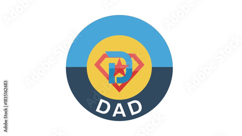 Superhero Dad Logo Design Featuring a Blue Circle with a Yellow Circle and a Red Diamond with a Blue 'D' Emblem for Fatherhood