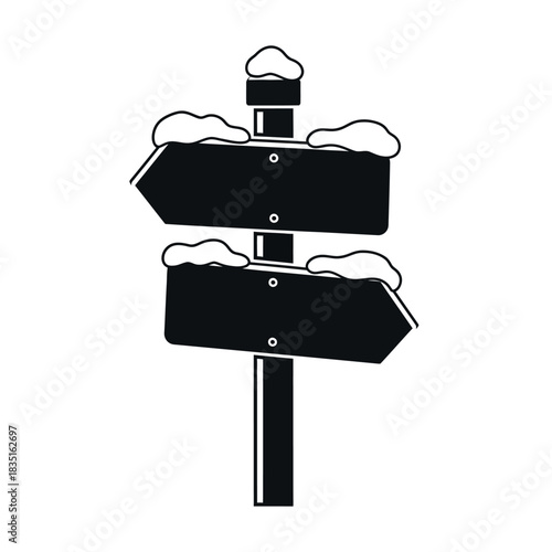 Snowy Directional Signpost in Winter.