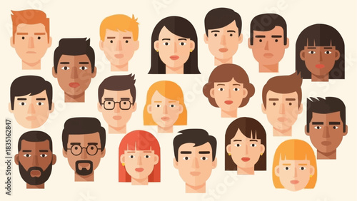 Diverse Faces - A Collection of Unique Individuals in Vector Art.