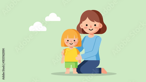 Illustration of a mother and daughter enjoying a happy moment together outdoors