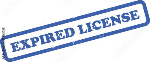 Distressed Expired License Blue Rubber Stamp with Grunge Texture on White Background