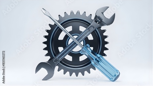 Maintenance and Repair Tools Graphic: Wrench, Screwdriver, and Gear Icon