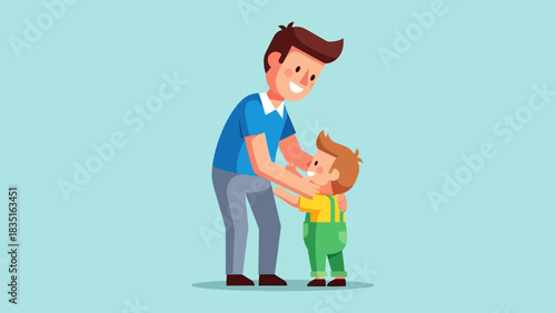 Happy father and smiling toddler share a tender moment, illustrating the beautiful bond of family love, care, and joyful childhood experiences