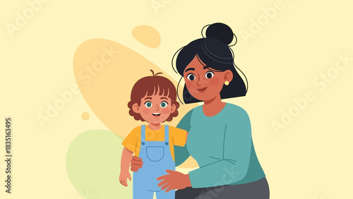 Illustration of a Woman and Child Bonding in a Heartwarming Scene