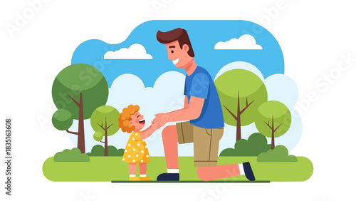 Father and Daughter Enjoying a Beautiful Day Together in a Park with Lush Greenery and Trees