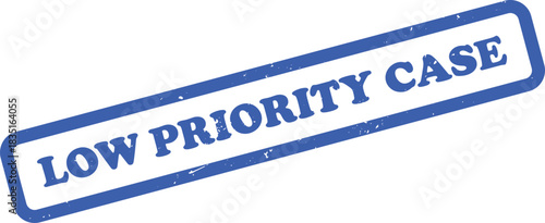 Distressed Low Priority Case Rubber Stamp Blue Ink on Isolated White Background
