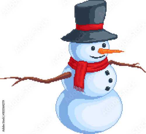 Pixel Art Snowman Isolated on White