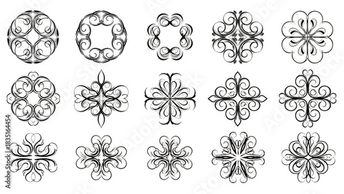 Collection of fifteen decorative floral ornaments vector illustration for design elements and