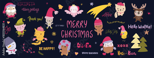 Cute Christmas and Winter Cartoon Element Set Illustration