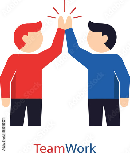 Two people giving a high five celebration success teamwork business concept