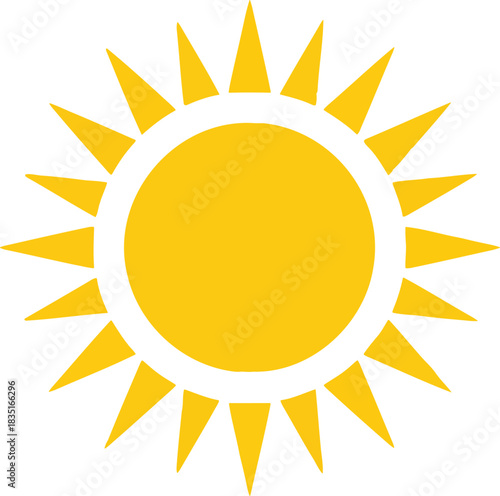 Stylized yellow sun with bright rays on a white background vector icon