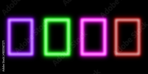 Electric Neon Aesthetic Graphic Collection. Colorful neon frame vector design. Rounded rectangle shape glow effect. Vibrant futuristic border template for display element.