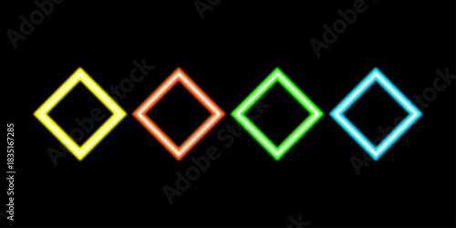 Electric Neon Aesthetic Graphic Collection. Colorful neon frame vector design. Rounded rectangle shape glow effect. Vibrant futuristic border template for display element.