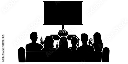 Friends Movie Night Popcorn Bowl Vector Silhouette
