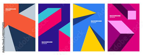 Modern retro posters and backgrounds with colorful abstract geometric 3d shapes. Vector illustration