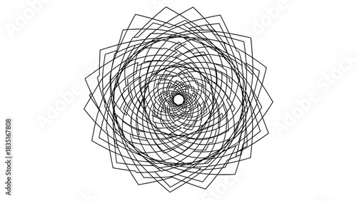 Abstract concentric geometric design, intricate spiral pattern with black lines, creating a