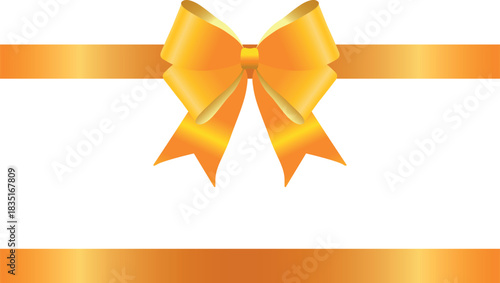 Vector decorative shiny gift yellow ribbon with tied bow isolated on white background	
