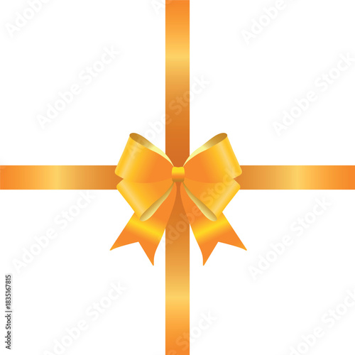 Vector decorative shiny gift yellow ribbon with tied bow isolated on white background	
