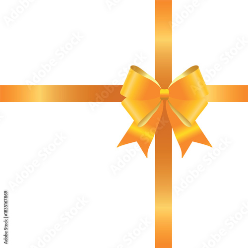 Vector decorative shiny gift yellow ribbon with tied bow isolated on white background	
