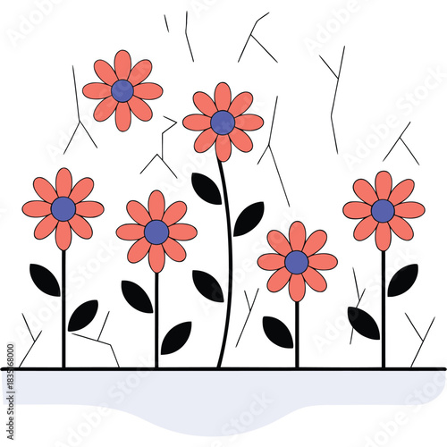 Vintage floral wall with dried look artificial flowers