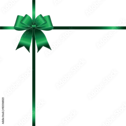 Vector decorative shiny gift element of dark green ribbon with tied bow isolated on white background	