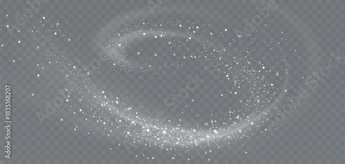 Vector illustration. Snowstorm swirl banner with big round snowflakes. Isolated on transparent background. 