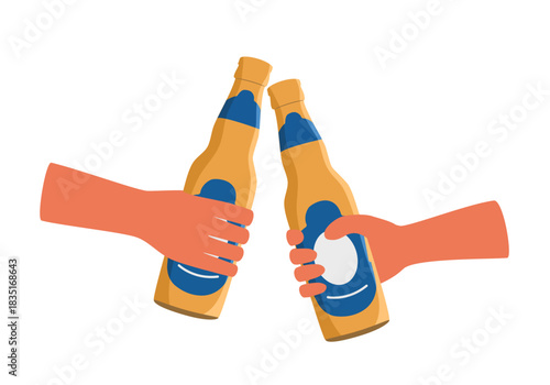 Beer Bottle Vector, Beer Toast Vector, Beer Cheers Toasting Image, Beer Clipart Image.