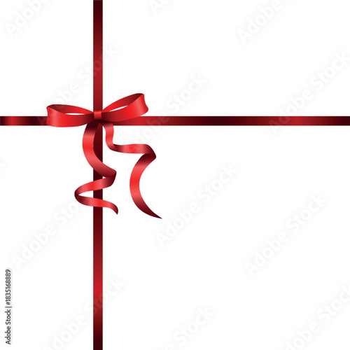 Vector decorative shiny gift red ribbon with tied bow, design element isolated on white background	
