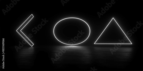 Blue glowing neon sign flash in dark space with digital ray illustration effect