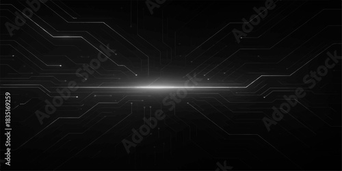 Abstract technology background featuring a blue digital circuit board pattern with light, dynamic lines, and a conceptual vector wave design