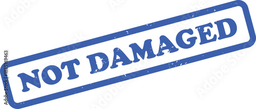 Grunge Not Damaged Stamp on Transparent Background, Blue Ink, Distressed Texture