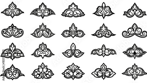 Ornate decorative elements collection evoking floral motifs and vintage patterns gracefully