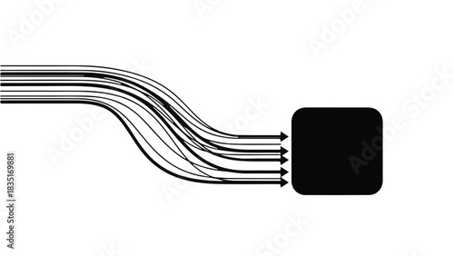 Abstract flow of lines converging towards a dark shape, symbolizing data input or direction.