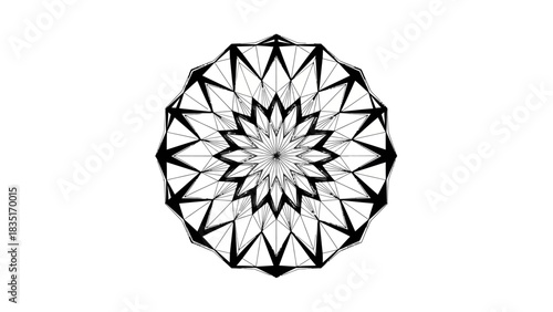 Abstract geometric mandala design in black and white minimal and modern style