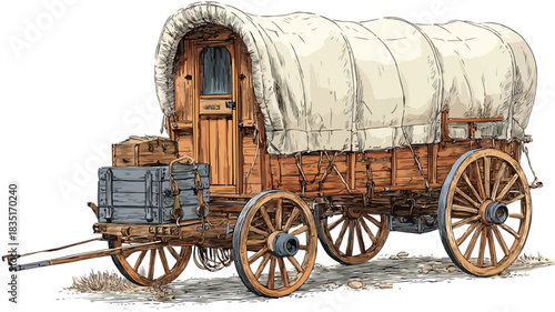 Vintage Carriage with Covered Wagon and Roof Drawing