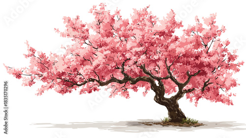 Cherry Tree with Pink Flowers Vector Drawing for Elegant Designs