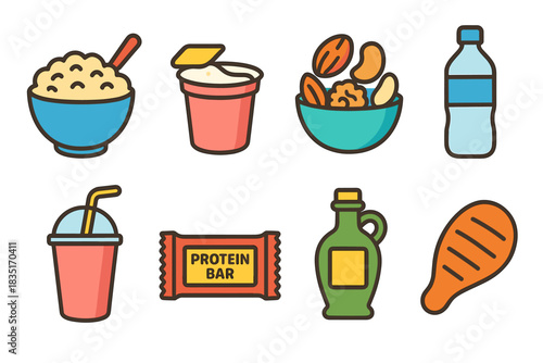 Food and drink cartoon icons set