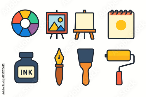 Art and design colorful line icons set