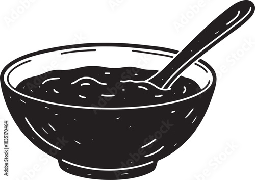 Hand drawn soup bowl with spoon ready to serve illustration