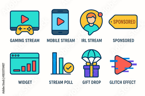 Live streaming colorful icons infographic