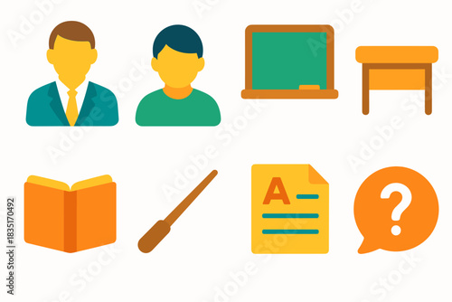 Education and classroom colorful icons set