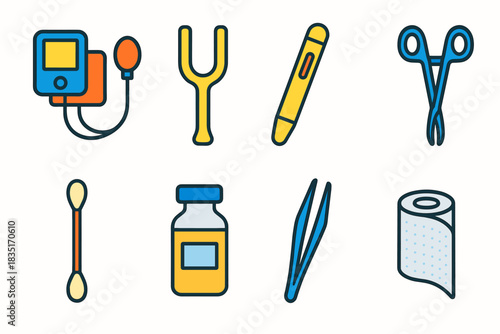 Medical equipment flat icons set