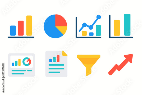 Data visualization and analysis flat icons set
