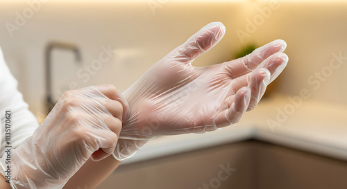 Wallpaper Mural Hands wearing protective gloves, symbolizing safety and hygiene in daily tasks Torontodigital.ca