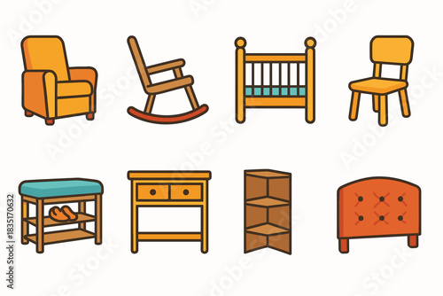 Furniture clipart flat icons set